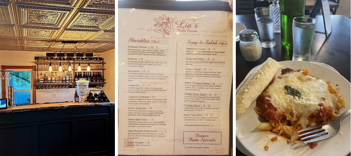 Lia's Bella Cucina Menu