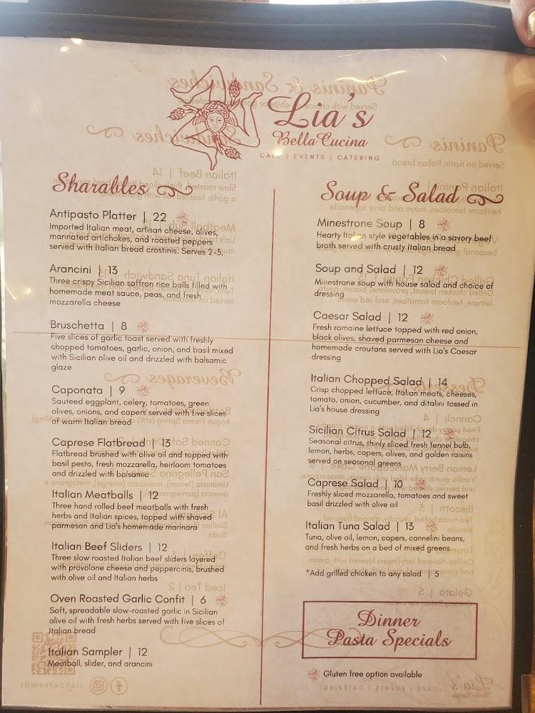 Lia's Bella Cucina Menu image 1